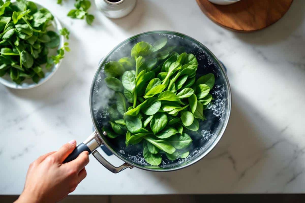 Quel est le temps de cuisson pour des épinards frais à l’eau ?